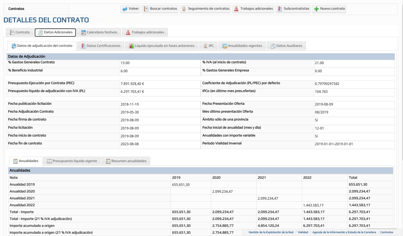 INFOSEG - Datos de contrato